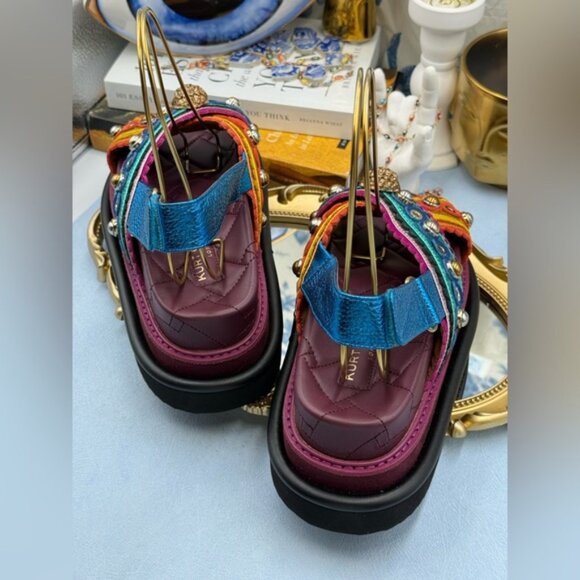 🆕 KURT GEIGER LONDON 🧿 NWOB Orson Cross Scallop Sandal Purple Multi Sz 37 US 7 - Picture 11 of 14
